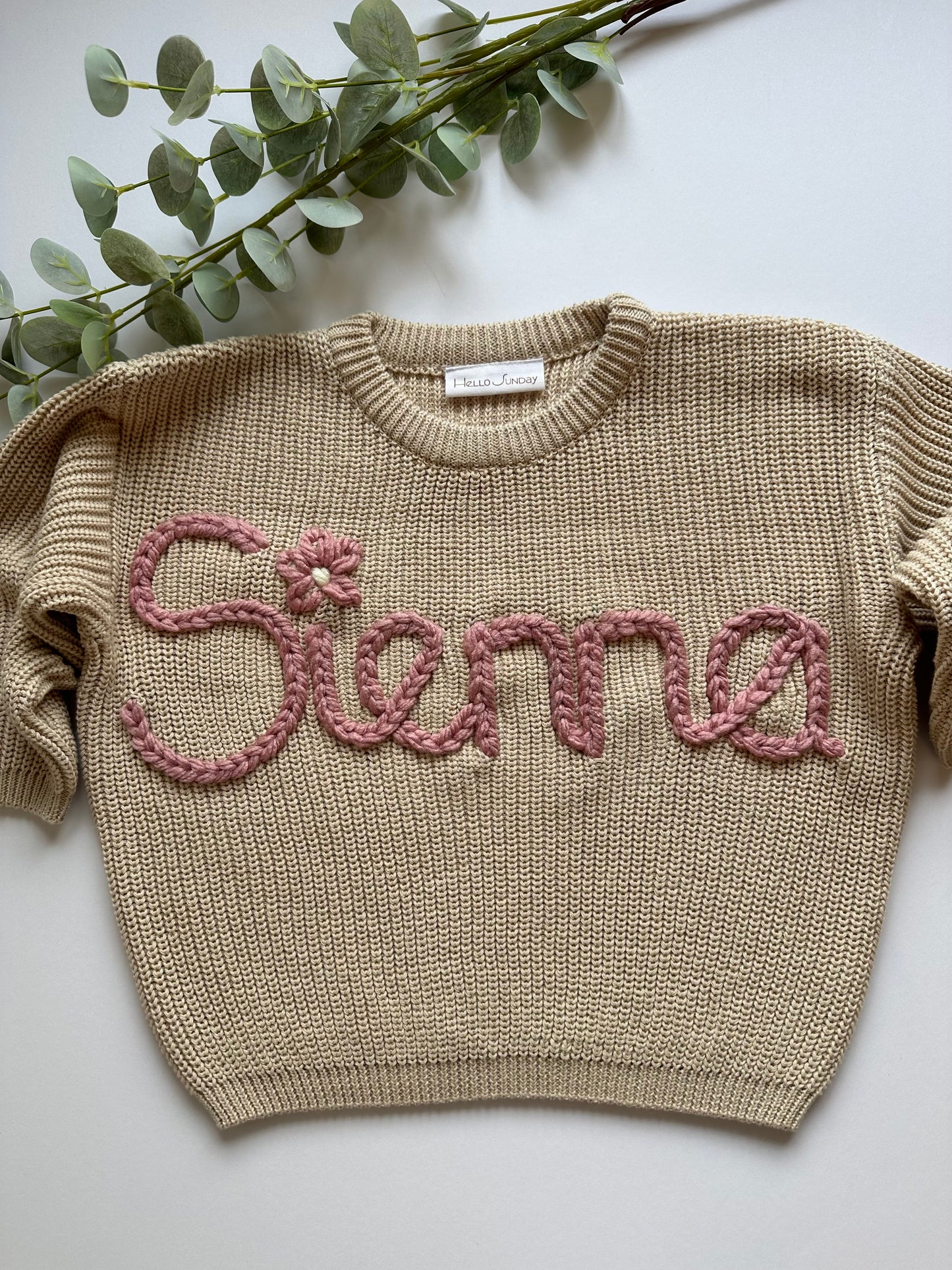 **Pre-Order for November Delivery** - Personalised Hand Embroidered Knit | Sand