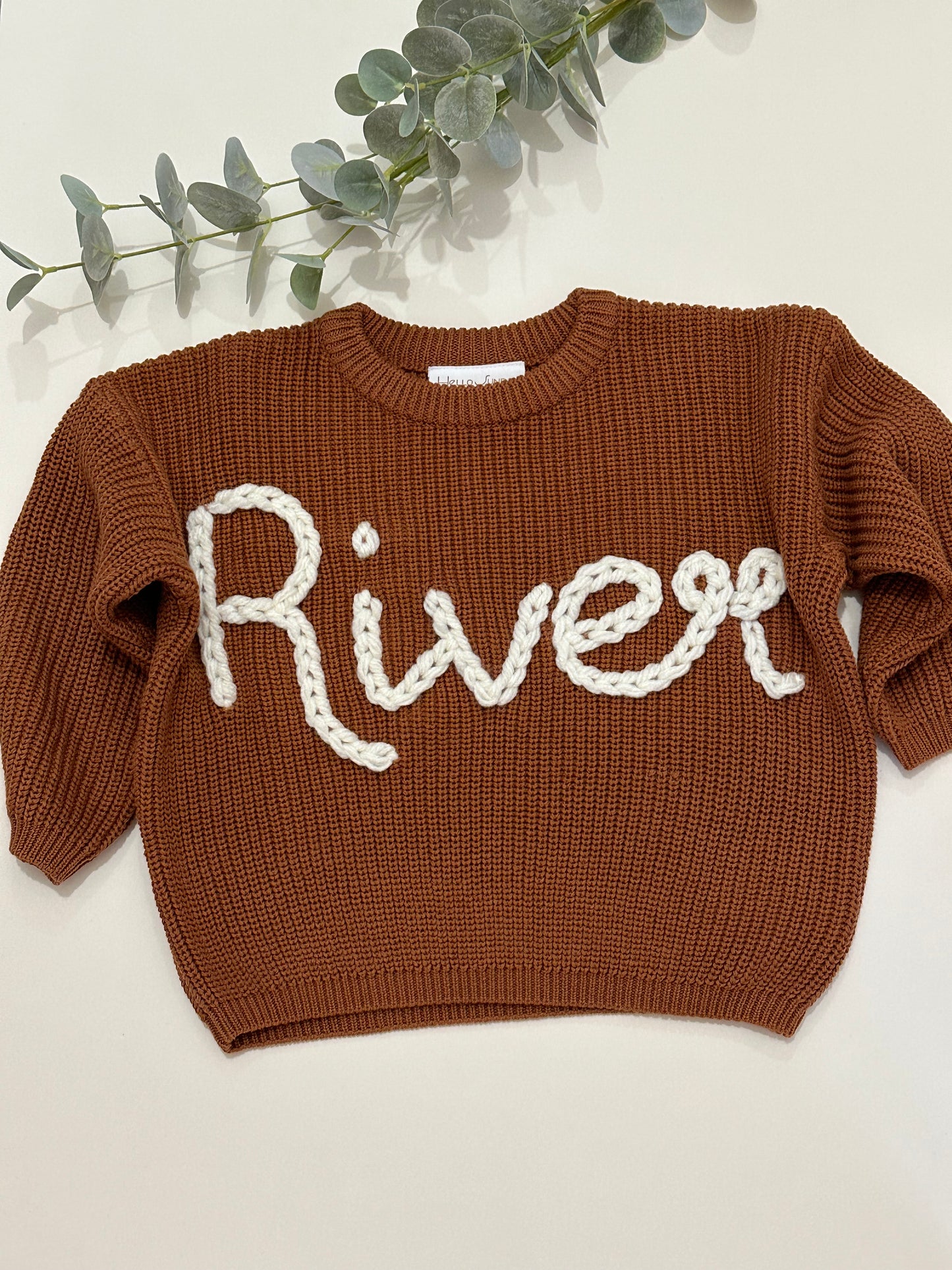 **Pre-Order for November Delivery** - Personalised Hand Embroidered Knit | Caramel