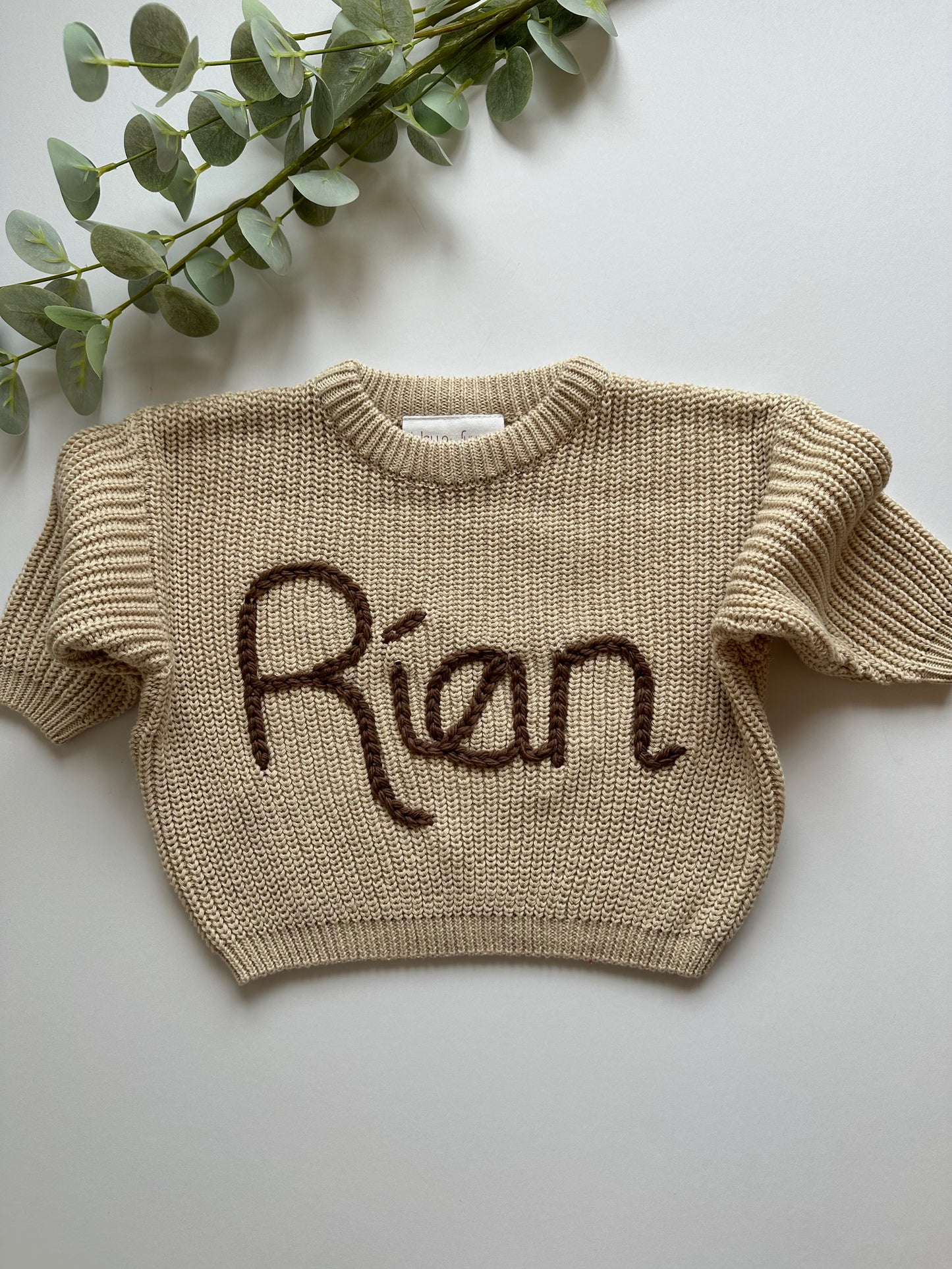 **Pre-Order for November Delivery** - Personalised Hand Embroidered Knit | Sand