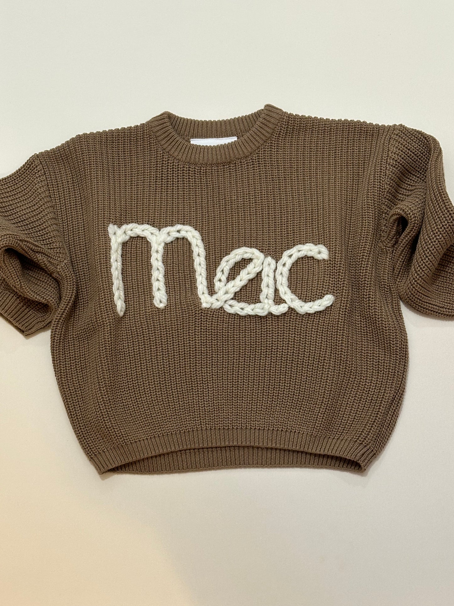 **Pre-Order for November Delivery** - Personalised Hand Embroidered Knit | Khaki