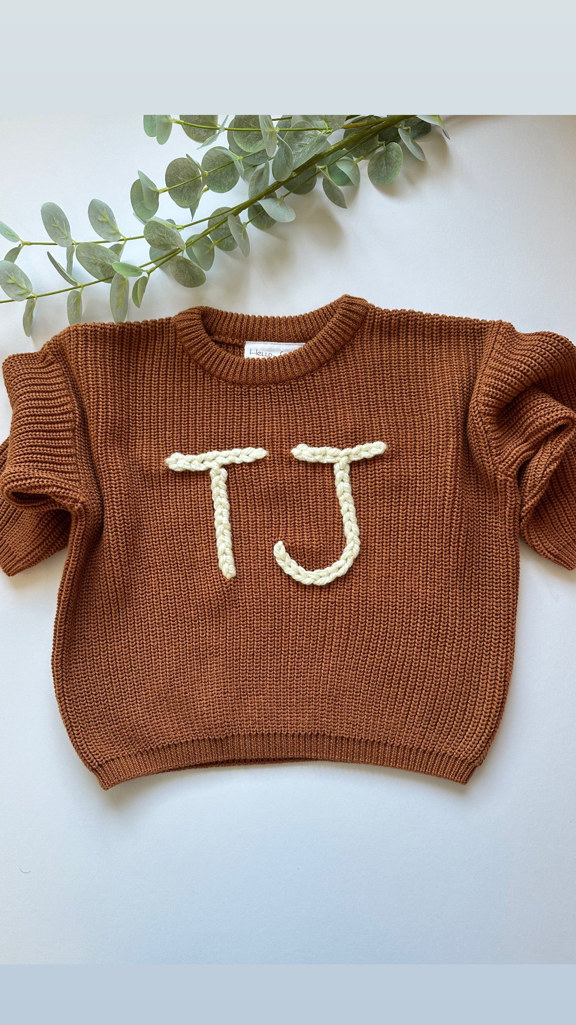 **Pre-Order for November Delivery** - Personalised Hand Embroidered Knit | Caramel
