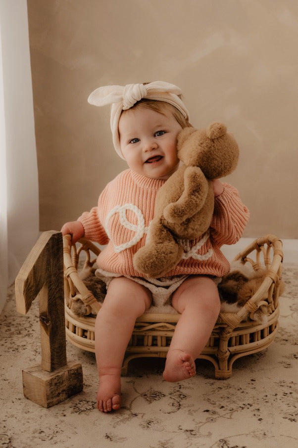 **Pre-Order for October Delivery** - Personalised Hand Embroidered Knit | Sorbet