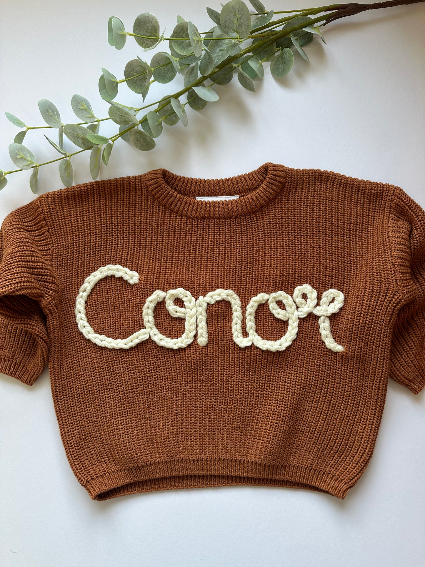 **Pre-Order for November Delivery** - Personalised Hand Embroidered Knit | Caramel
