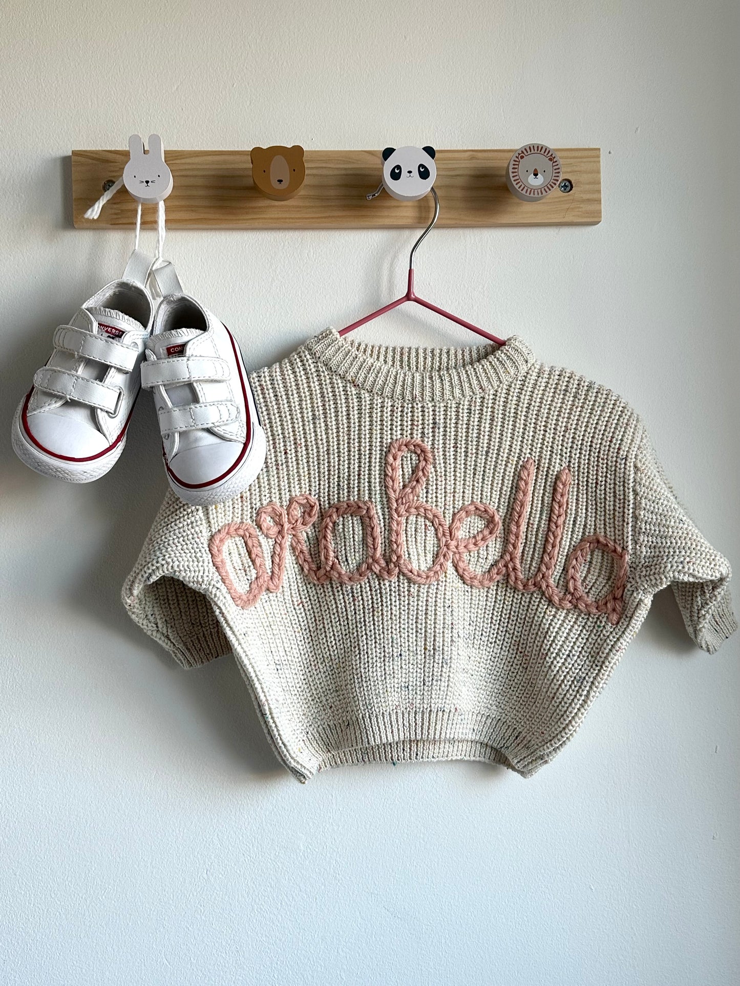 **Pre-Order for December Delivery** - Personalised Hand Embroidered Knit | Sand