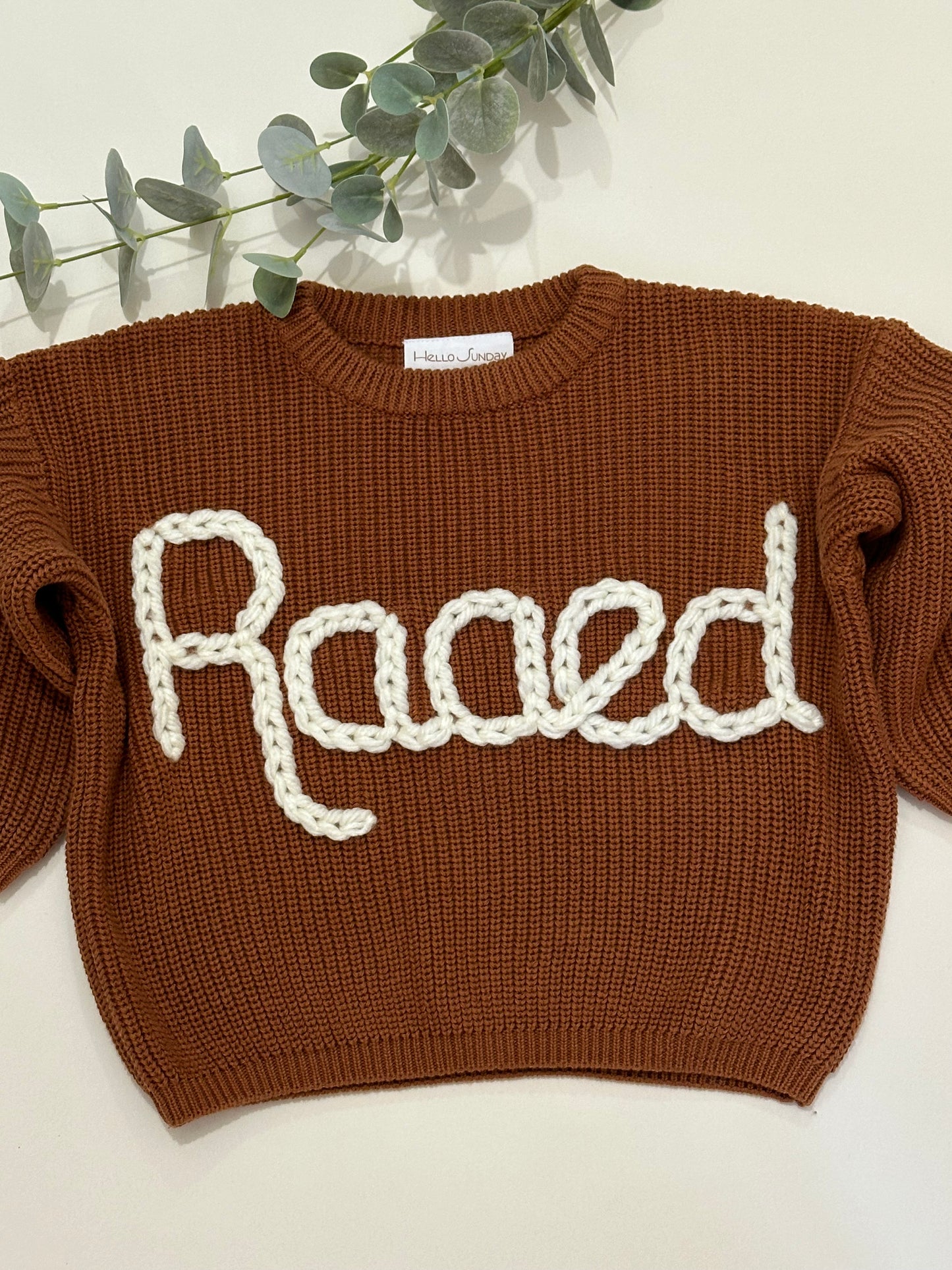 **Pre-Order for November Delivery** - Personalised Hand Embroidered Knit | Caramel