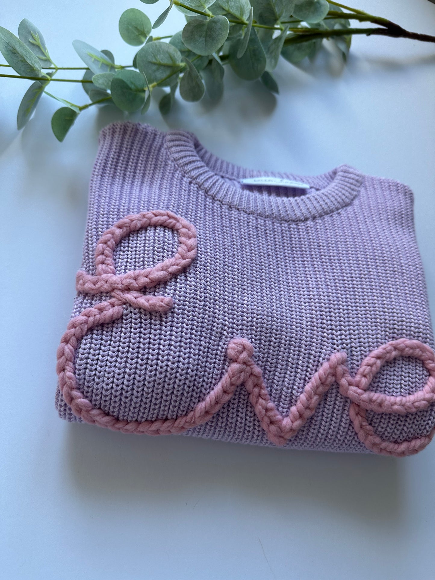 **Pre-Order for November Delivery** - Personalised Hand Embroidered Knit | Lilac