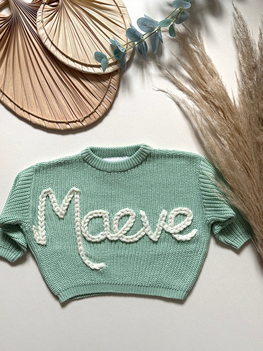 **Pre-Order for June Delivery** - Personalised Hand Embroidered Knit | Mint
