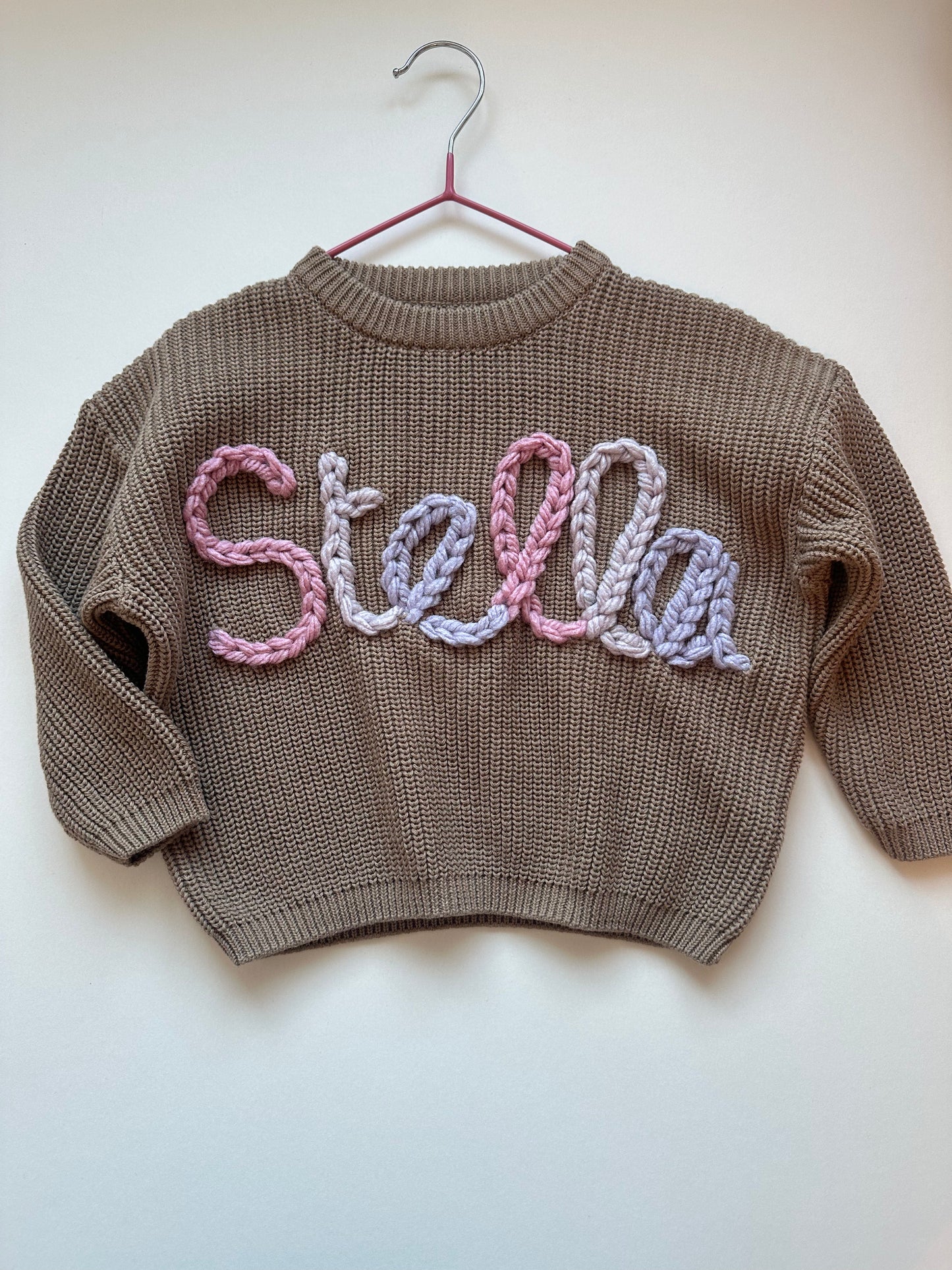 **Pre-Order for November Delivery** - Personalised Hand Embroidered Knit | Khaki