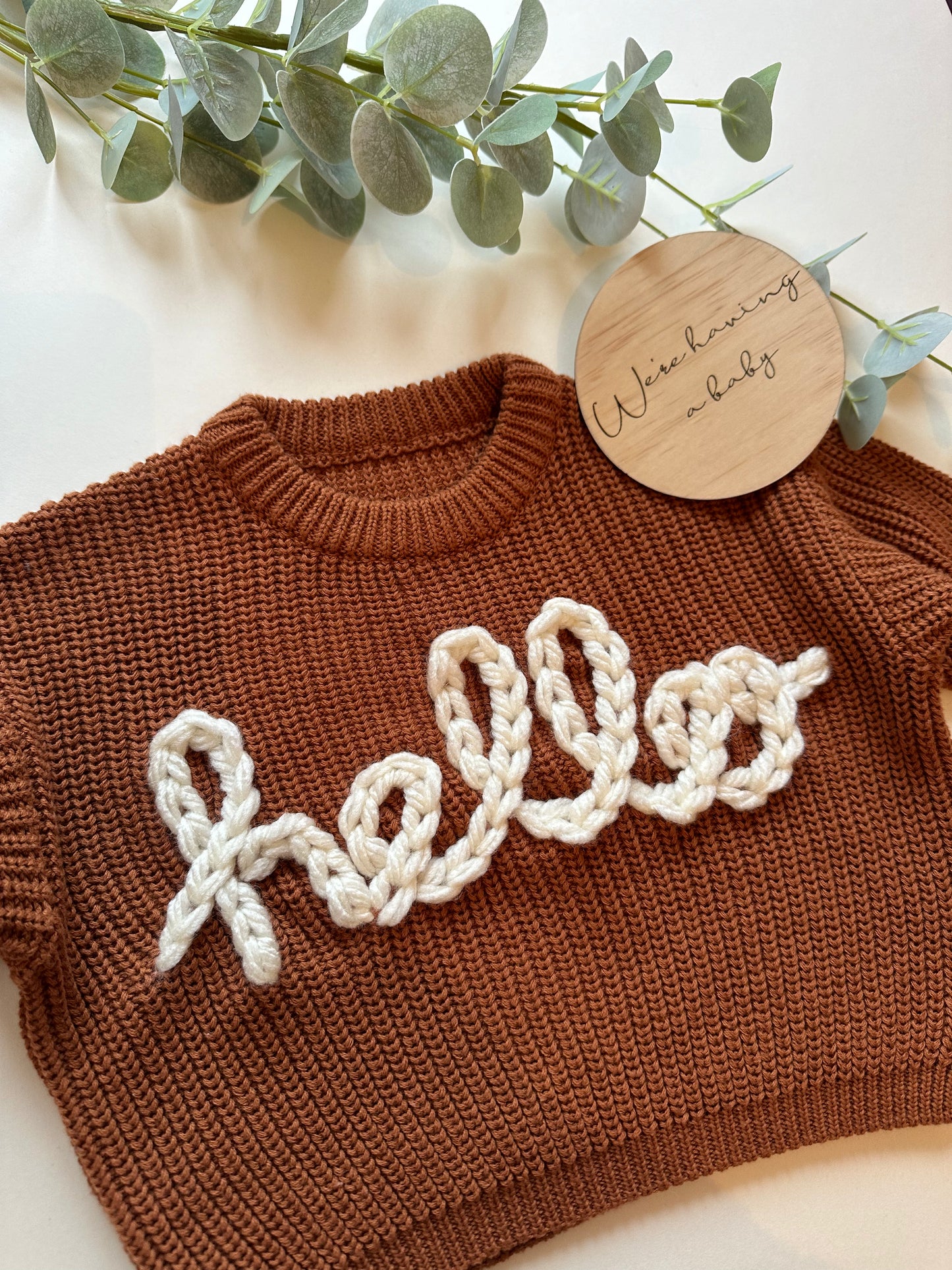 **Pre-Order for November Delivery** - Personalised Hand Embroidered Knit | Caramel