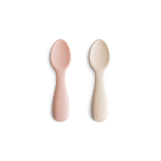 Mushie Toddler Starter Spoons - Silicone 2-Pack - Blush/Shifting Sand