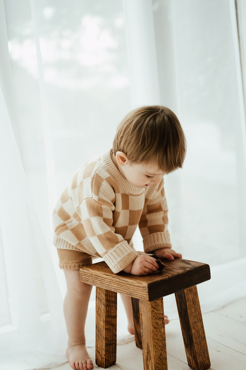 Organic Checkered Knit Sweater | Fawn