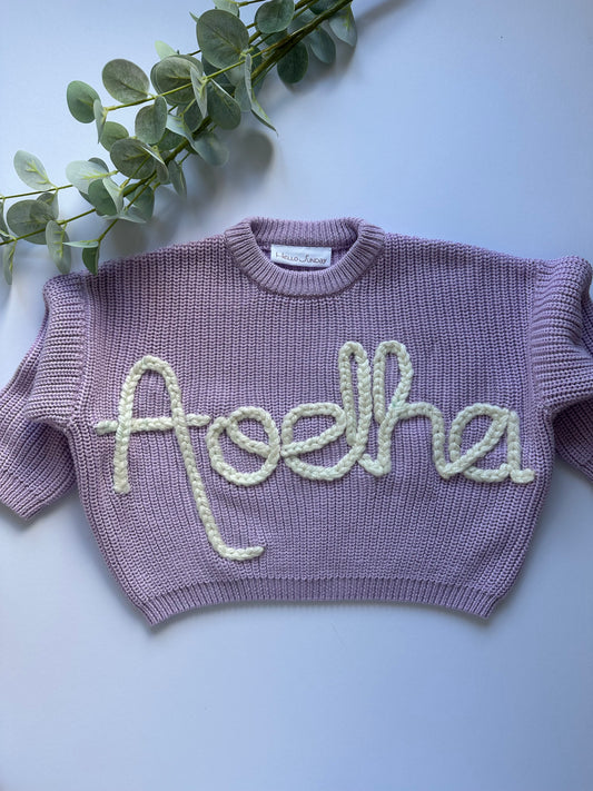 Personalised Hand Embroidered Knit | Lilac