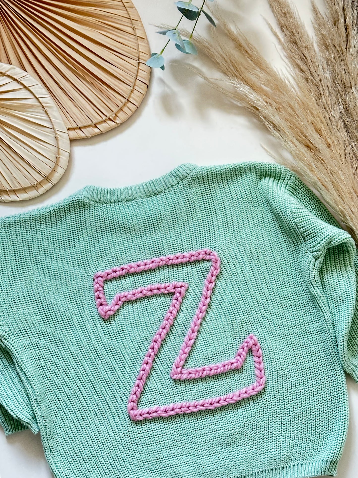 **Pre-Order for July Delivery** - Personalised Hand Embroidered Knit | Mint