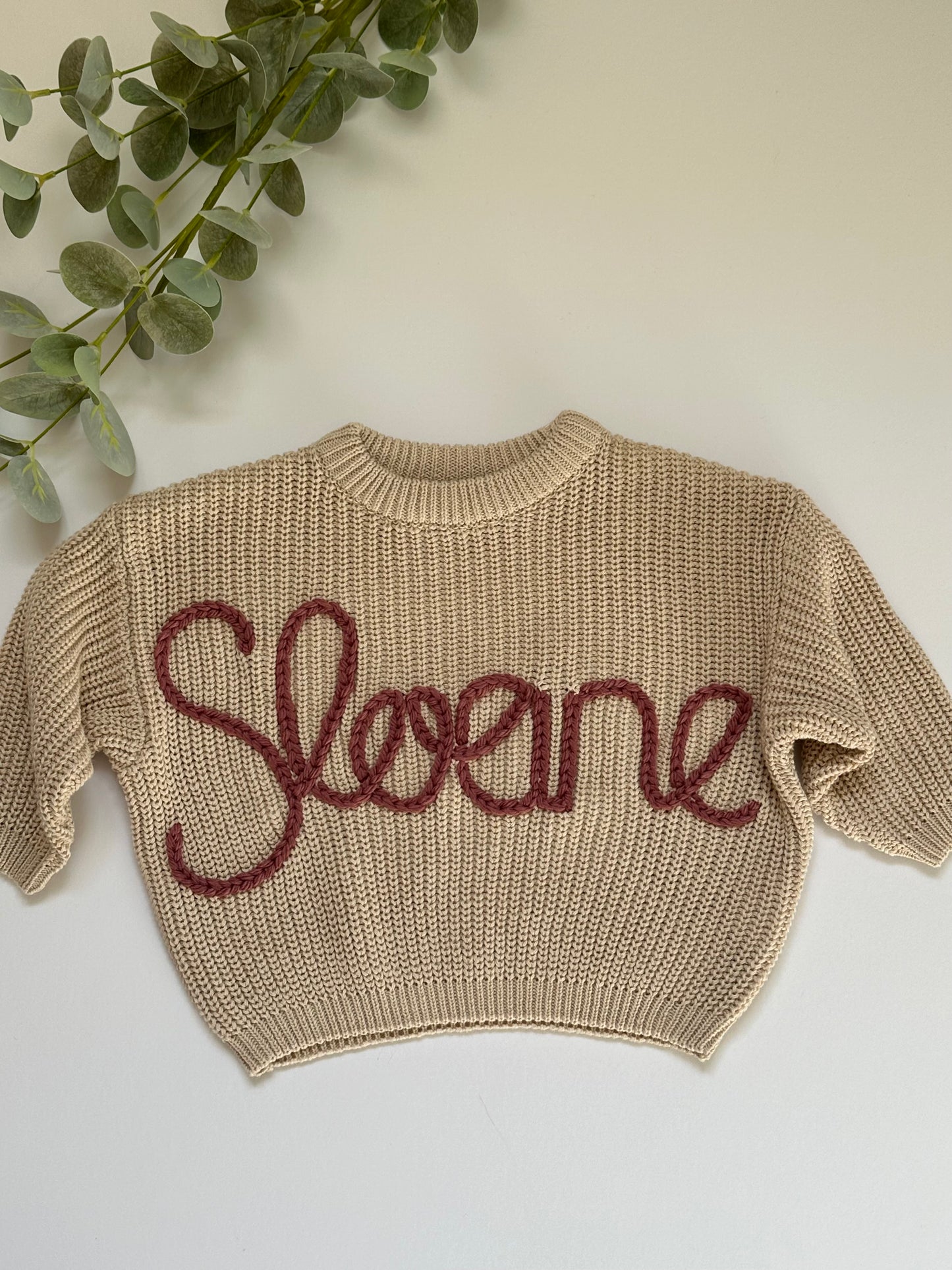 Personalised Hand Embroidered Knit | Sand