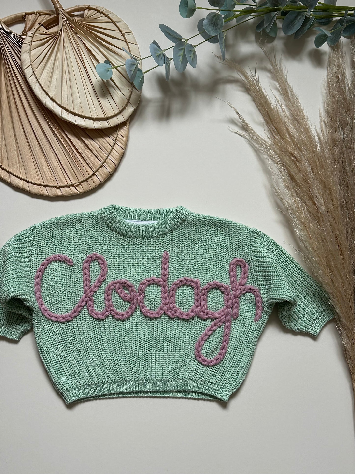**Pre-Order for July Delivery** - Personalised Hand Embroidered Knit | Mint