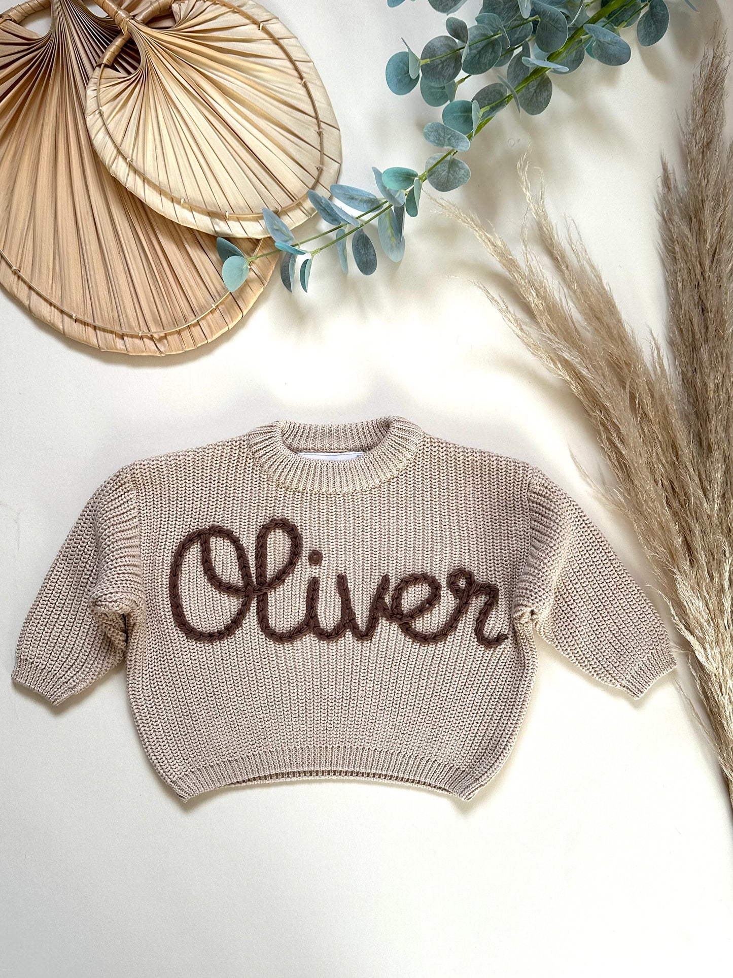 **Pre-Order for June Delivery** - Personalised Hand Embroidered Knit | Sand