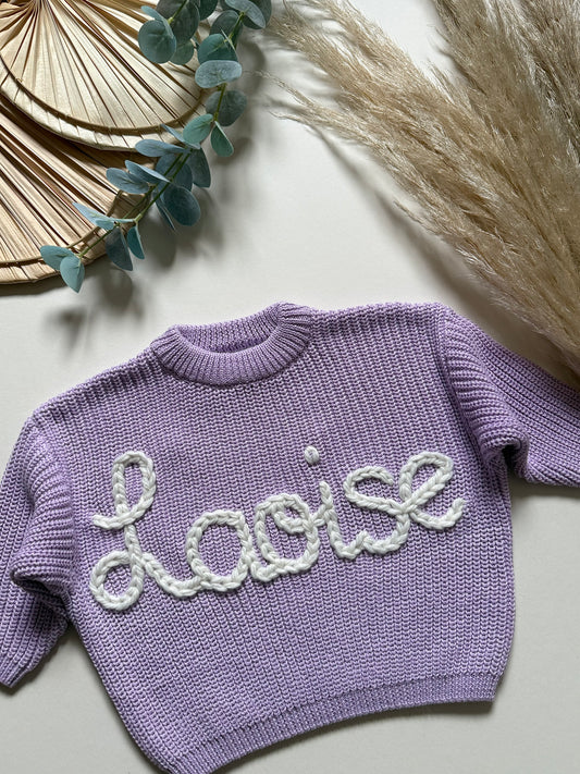 **Pre-Order for June Delivery** - Personalised Hand Embroidered Knit | Lilac