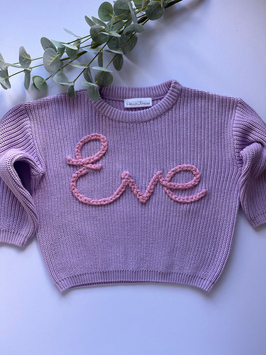 Personalised Hand Embroidered Knit | Lilac