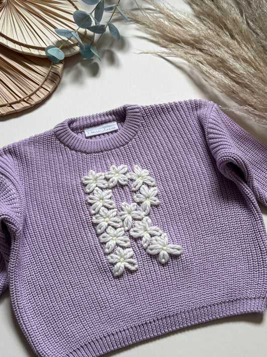 **Pre-Order for June Delivery** - Personalised Hand Embroidered Knit | Lilac