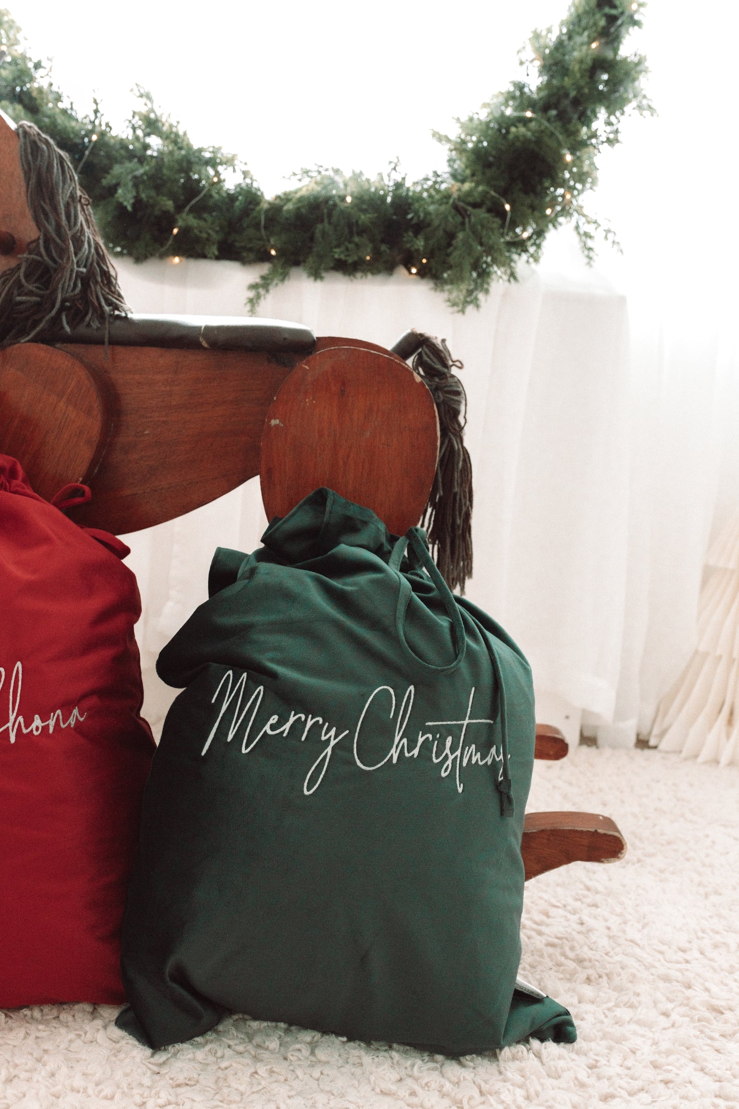 Luxury Velvet Santa Sack | Forrest Green