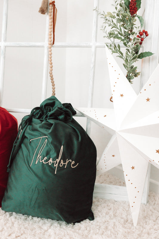 Luxury Velvet Santa Sack | Forrest Green