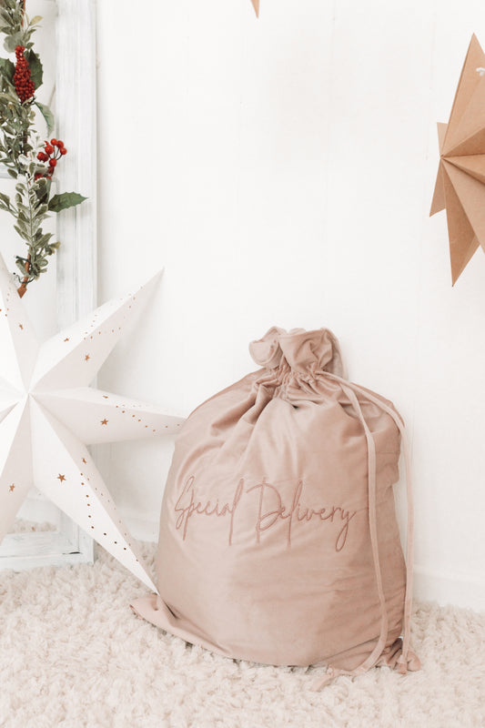 Luxury Velvet Santa Sack | Dusty Pink