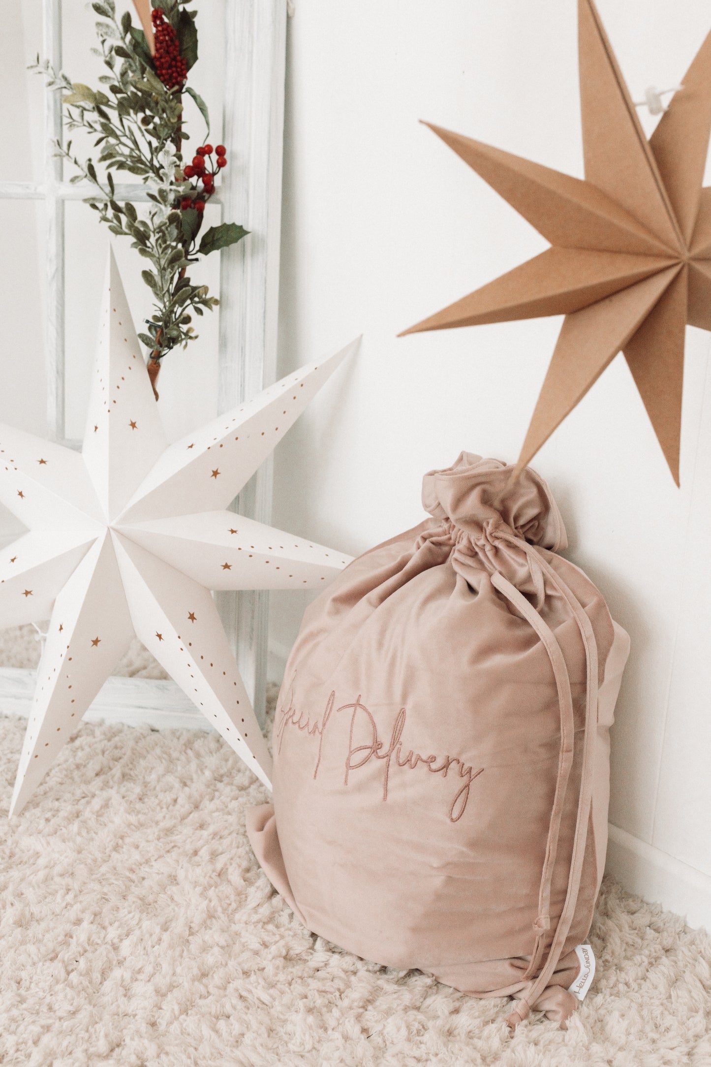 Luxury Velvet Santa Sack | Dusty Pink