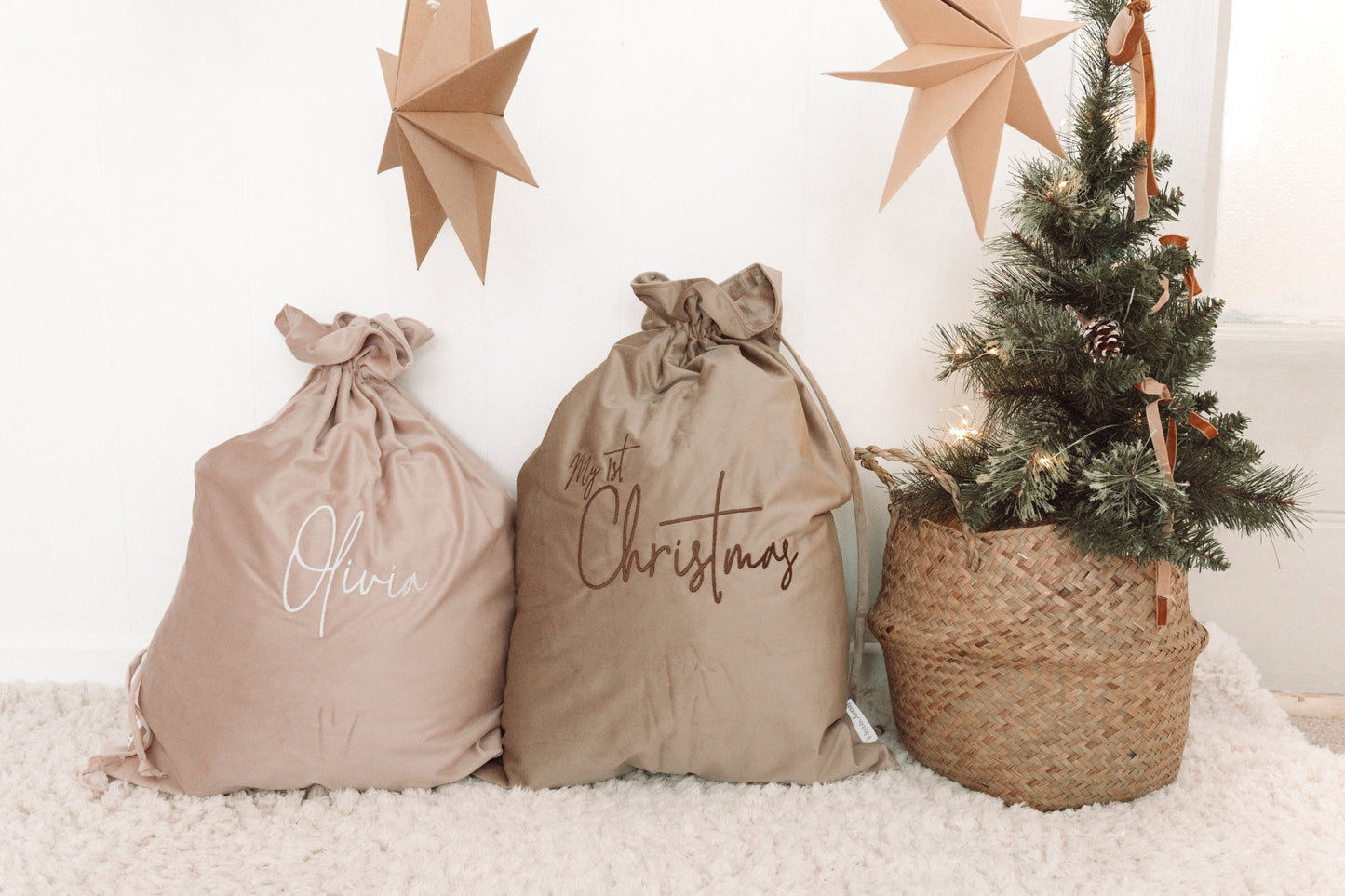 Luxury Velvet Santa Sack | Beige