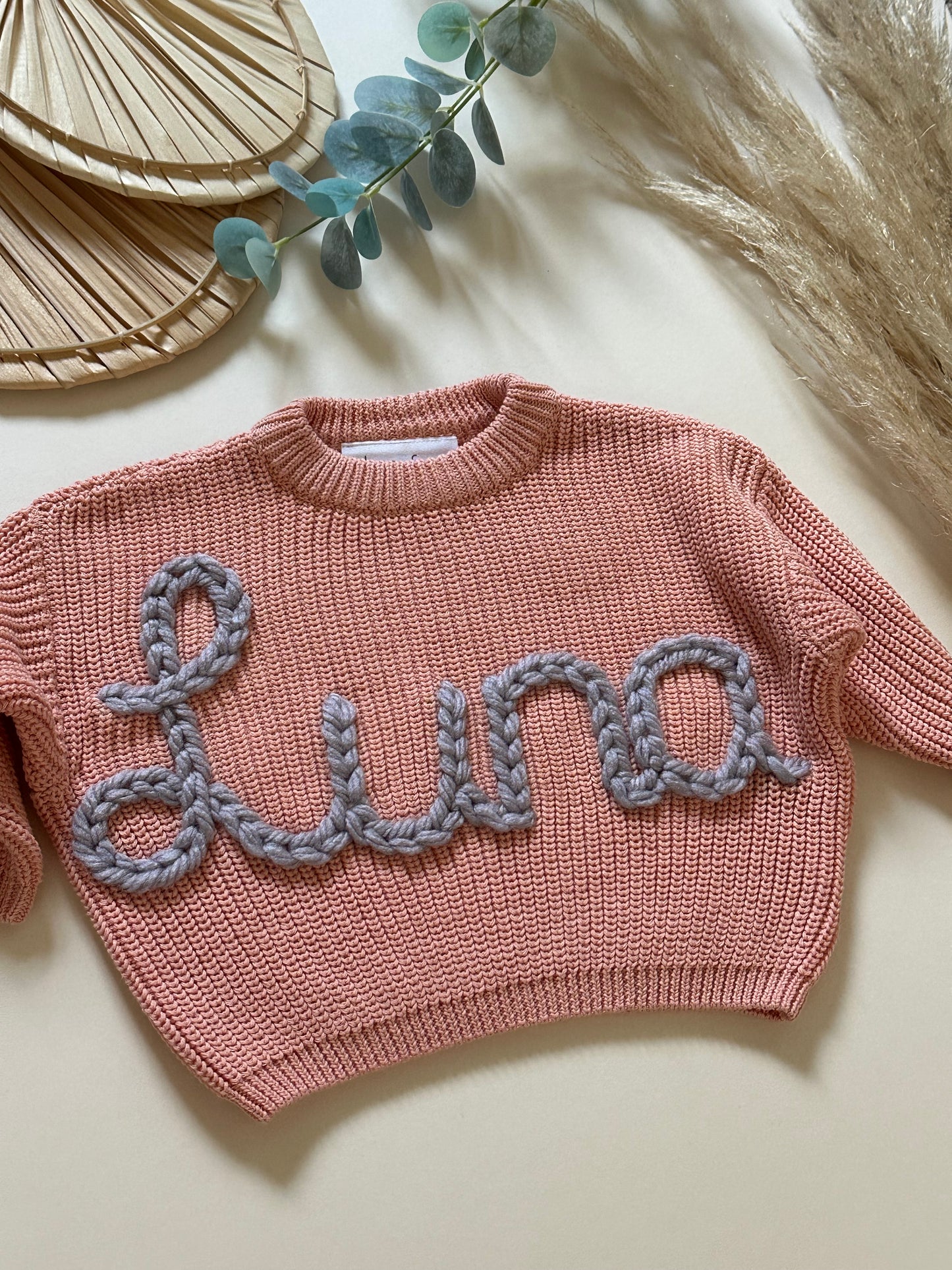 **Pre-Order for June Delivery** - Personalised Hand Embroidered Knit | Sorbet