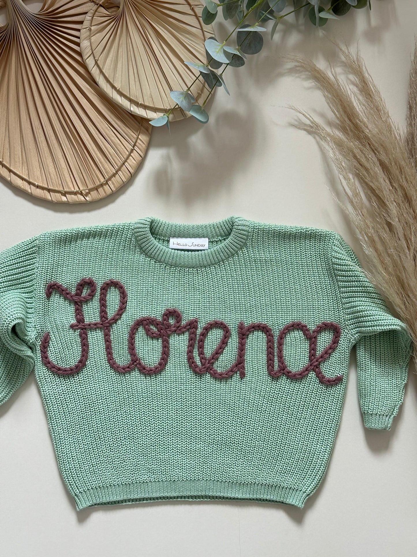 **Pre-Order for July Delivery** - Personalised Hand Embroidered Knit | Mint