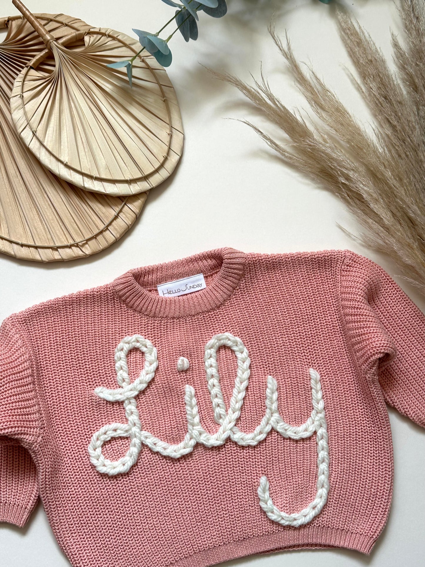 **Pre-Order for June Delivery** - Personalised Hand Embroidered Knit | Sorbet