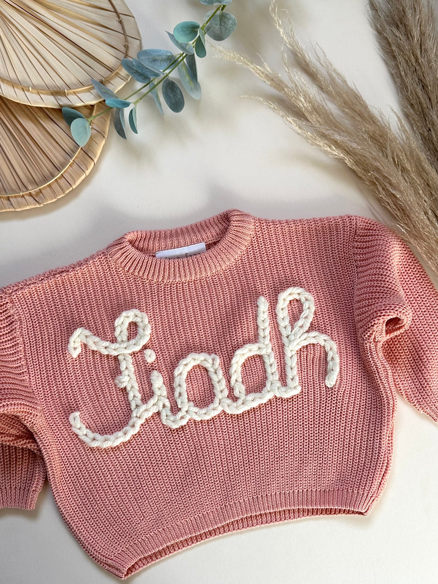 **Pre-Order for June Delivery** - Personalised Hand Embroidered Knit | Sorbet