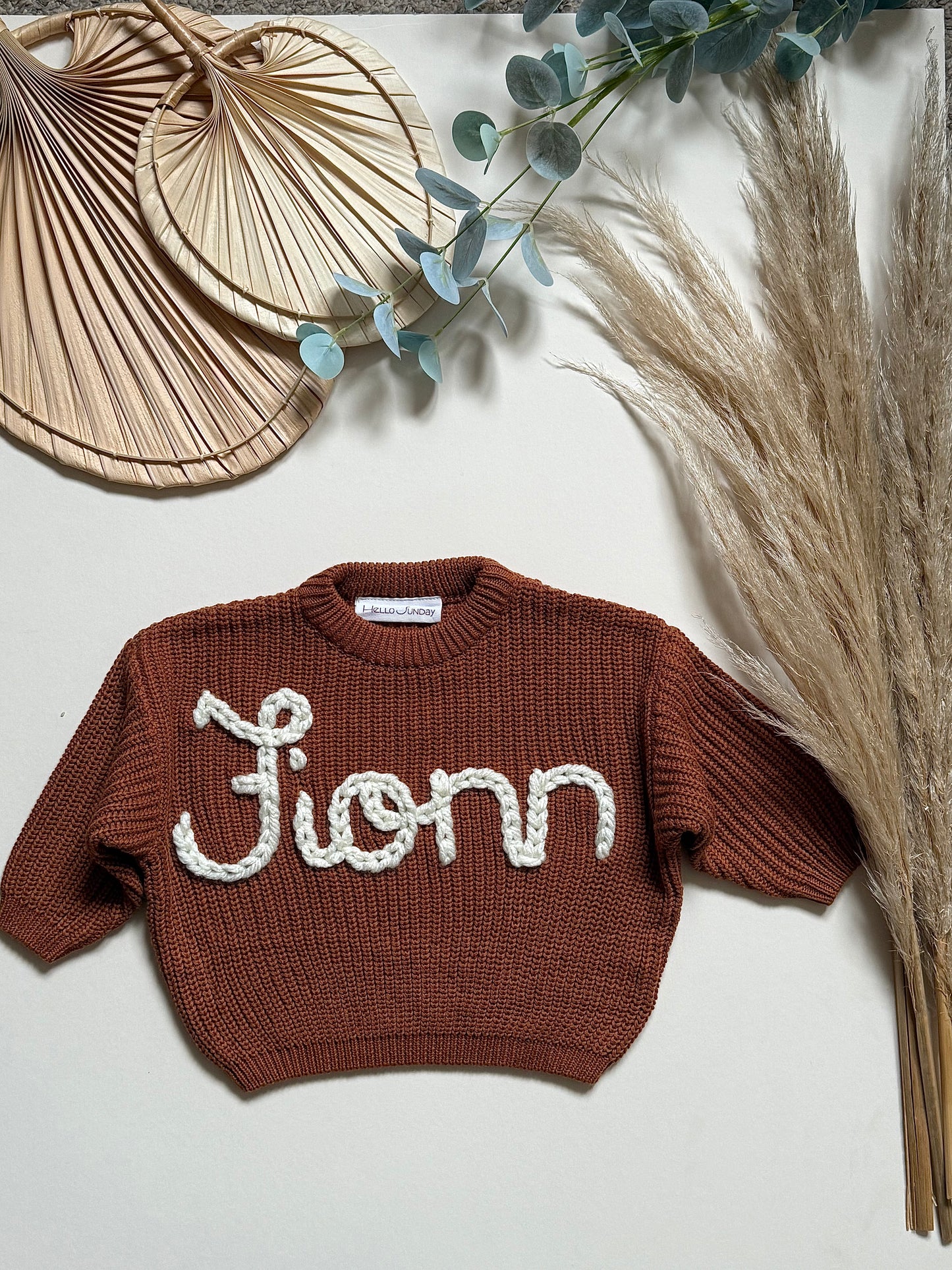 **Pre-Order for June Delivery** - Personalised Hand Embroidered Knit | Caramel