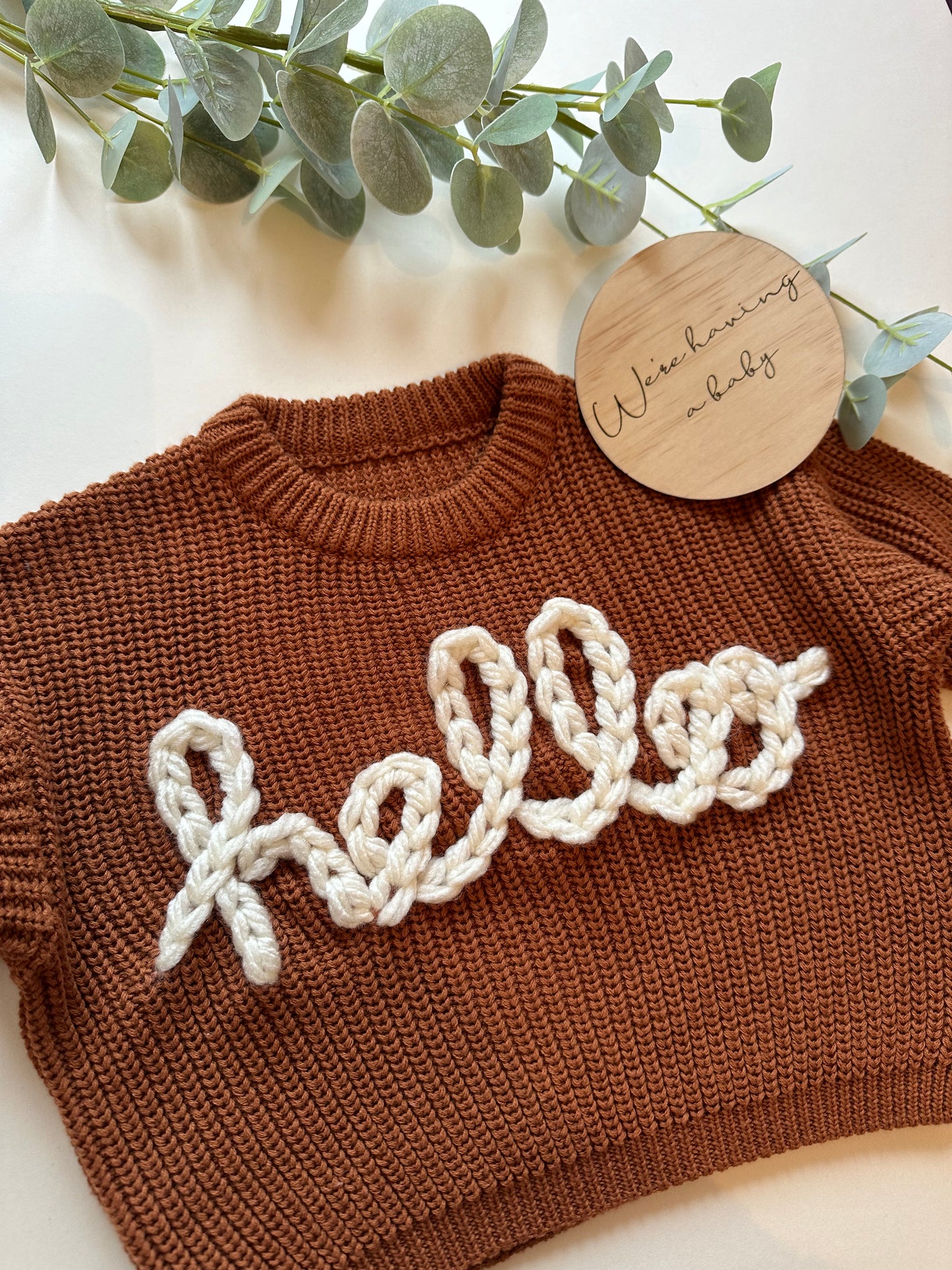 Personalised Hand Embroidered Knit | Caramel