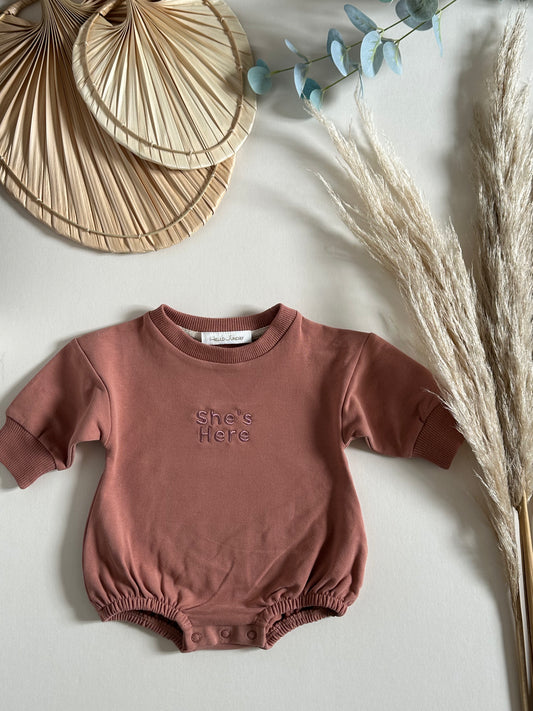 Personalised Organic Cotton Bubble Romper | Dusty Pink