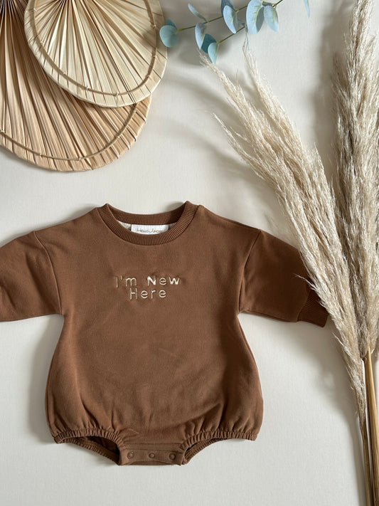 Personalised Organic Cotton Bubble Romper | Caramel