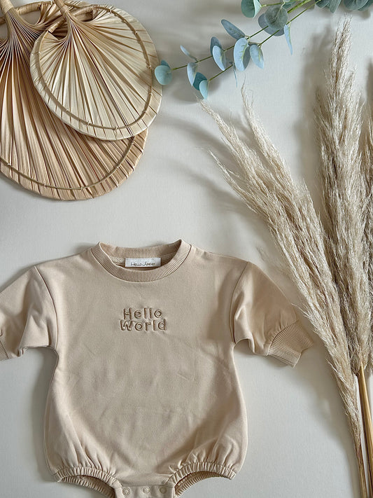 Personalised Organic Cotton Bubble Romper | Oatmeal